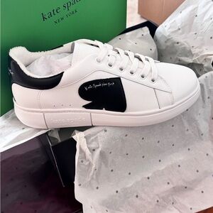 NIB Kate Spade NY Charli White & Black Leather Lace-Up Sneakers